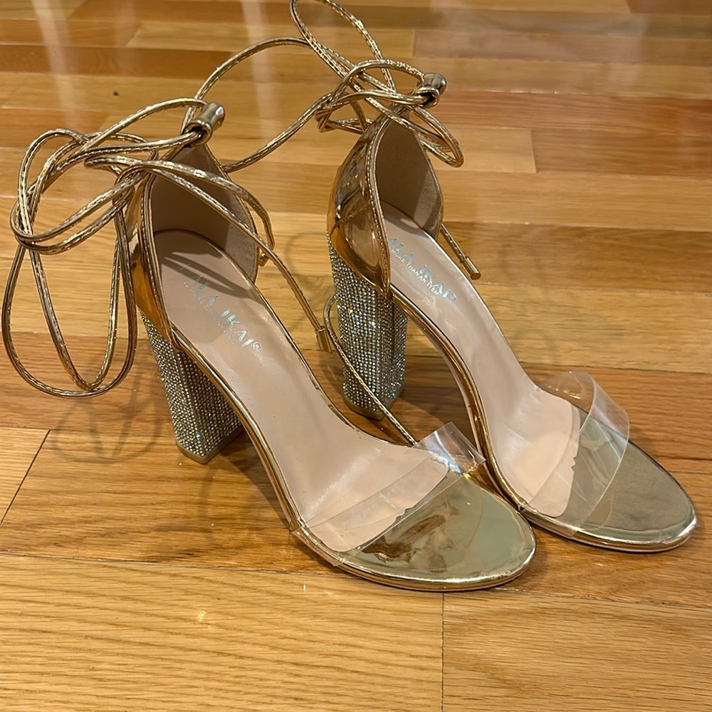 Gold strappy 4in heels